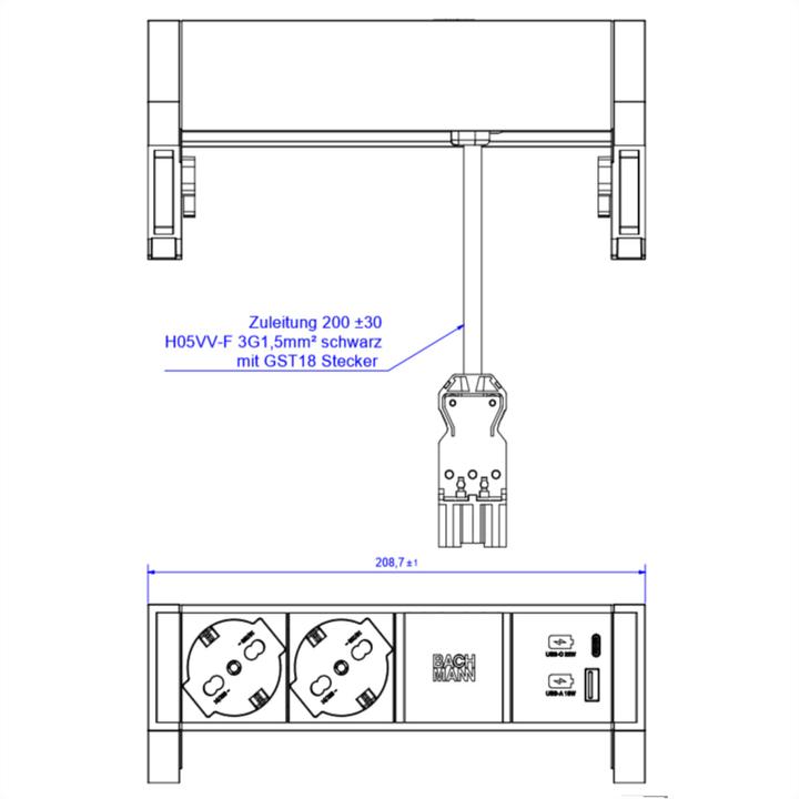 Image du produit Bachmann DESK2 2xP40 1xUSB A/C 22W 0,2m GST18 INOX (2 x, TPS18, 0.20 m)