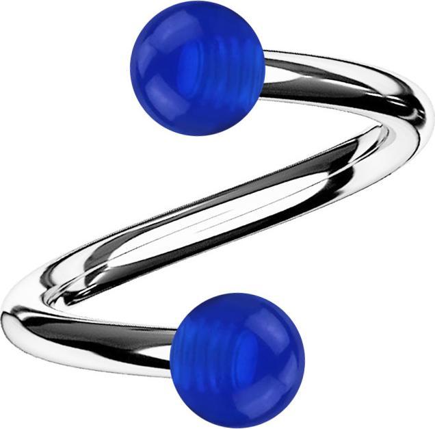 Star Piercing Spirale silber mit zwei Kugeln dunkelblau transparent (ohne Messing, Chirurgenstahl 316L, Acryl)