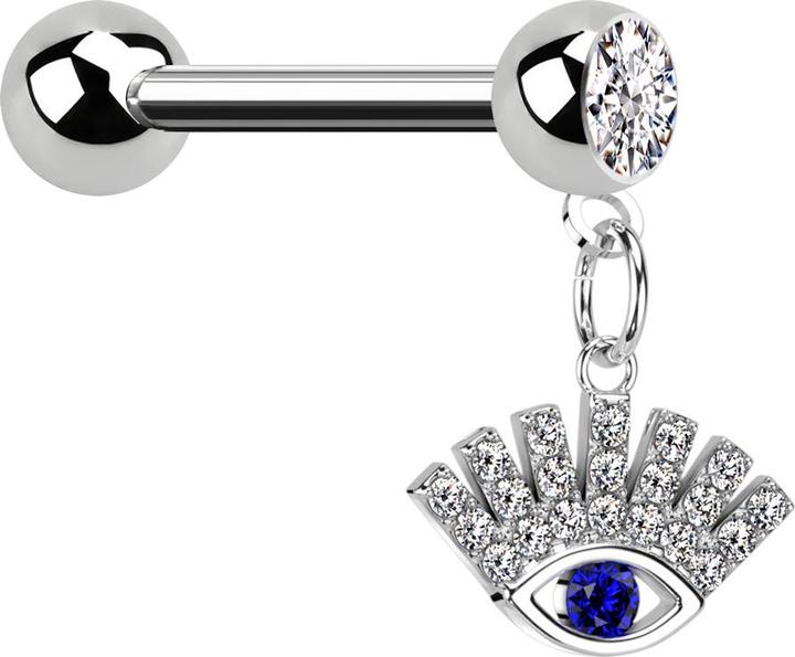 Actual product image Star Piercing Micro Barbell silber mit Kugel und Kugel Kristall silber Anhänger glückliches Auge (Brass, Surgical steel 316L)