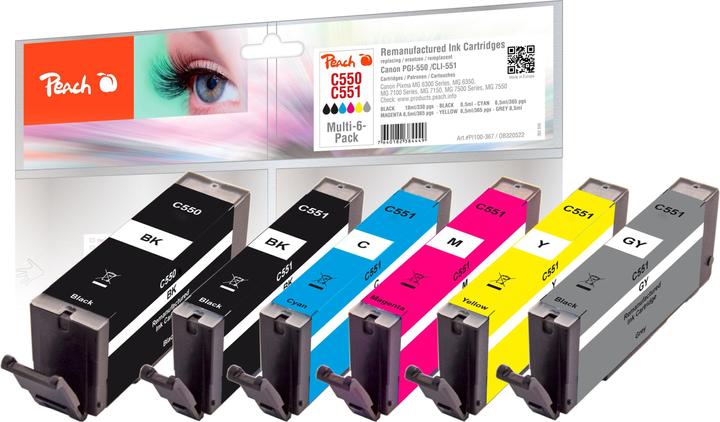 Image du produit Peach Encre Canon PGI-550/CLI-551,Multi-6-Pack C, M, Y, BK (M, C, Y)