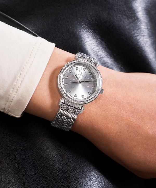 Actual product image Guess P SLV CS W/ CRYS / SUN SLV GLITZ DL / P SLV BRCT W/ CRYS Wristwatch (Watch with gemstone, 32 mm)