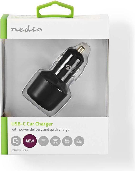 Actual product image Nedis 1xUSB-C PD 30W and 1xUSB-A QC3 Power Delivery black