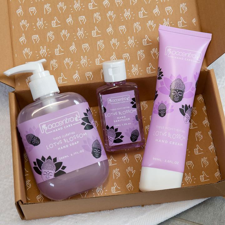 Produktbild Accentra Handseife HAND CARE COLLECTION in Pumpspender, 200ml, Design: Relax, Duft: Lotus Blossom, Farbe: lil
