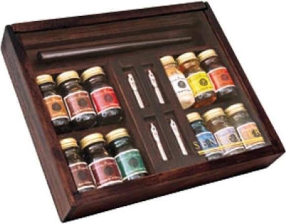Produktbild Sennelier Tusche Schellack Set Holzschatulle mit Schiebedeckel