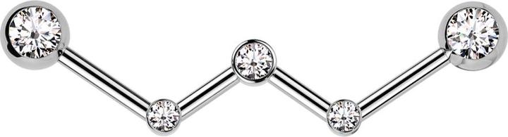 Star Piercing Barbell silber gewinkelt drei Kristalle silber mit zwei Kugeln silber Kristall silber (ohne Messing, Chirurgenstahl 316L)
