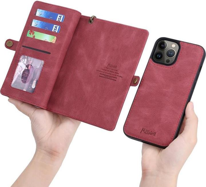 Actual product image Megshi iPhone 15 Pro Max - 2-1 Wallet Case red (Apple iPhone 15 Pro Max)
