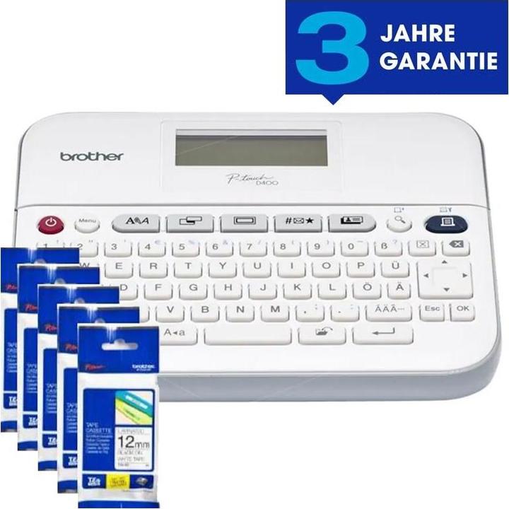 Actual product image Brother PT-D400BP + 5 free label tapes