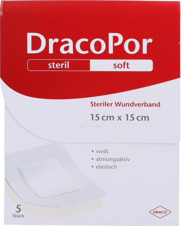 Dracco DracoPor Soft sterile wound dressing white 15 cm x 15 cm, 5 pcs. plasters (5 x)