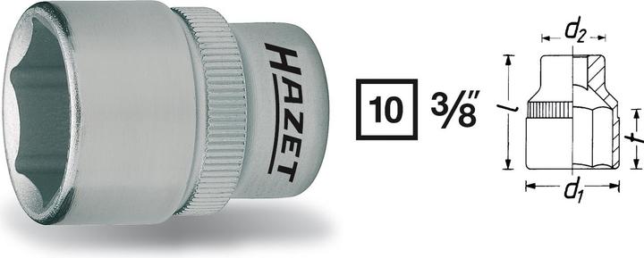 Actual product image HAZET Socket ∙ hexagon 880-8 ∙ Square, hollow 10 mm (3/8 inch) ∙ Outside hexagon traction profile ∙… (8 mm)