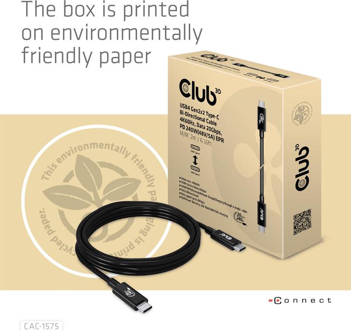 Produktbild Club 3D USB C – USB C (2 m, USB 4.0, 240 W)