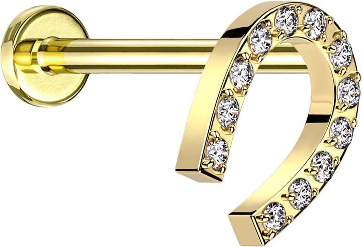 Actual product image Star Piercing Micro Threadless Labret vergoldet Hufeisen vergoldet Kristalle silber (without brass, Surgical steel 316L)