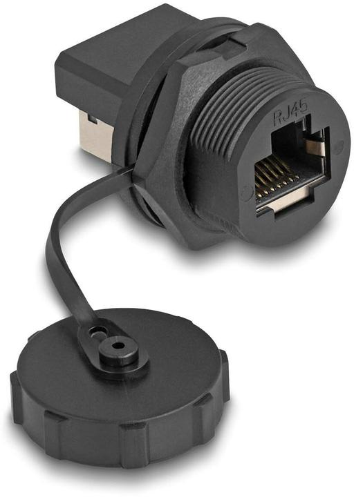 Produktbild Delock RJ45 Cat.6A Kupplung mit Verschlusskappe zum Einbau IP67 staub- und wasserdicht (Netzwerk Kupplung)