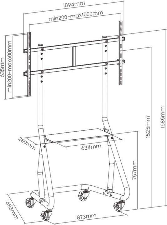 Actual product image equip TV trolley 60"-105"/100kg 1TFT with height adjustment grey (105", 100 kg)