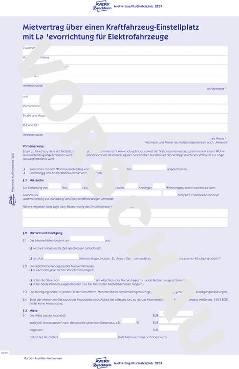 Actual product image Avery Rental contract for car parking space with electronic charging device (4 x)