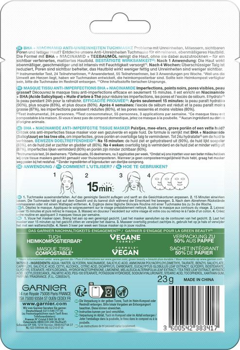 Nutritional values and ingredients Garnier Pure