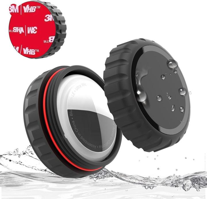 Actual product image Hurtel Apple AirTag Case, Screw-on, Waterproof, Self-Adhesive - Black - 4 pieces
