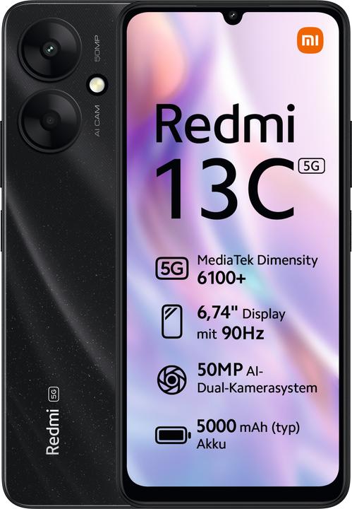 Image du produit Xiaomi Redmi 13C 5G (128 Go, Noir étoilé, 6.74", Double SIM, 50 Mpx, 5G)