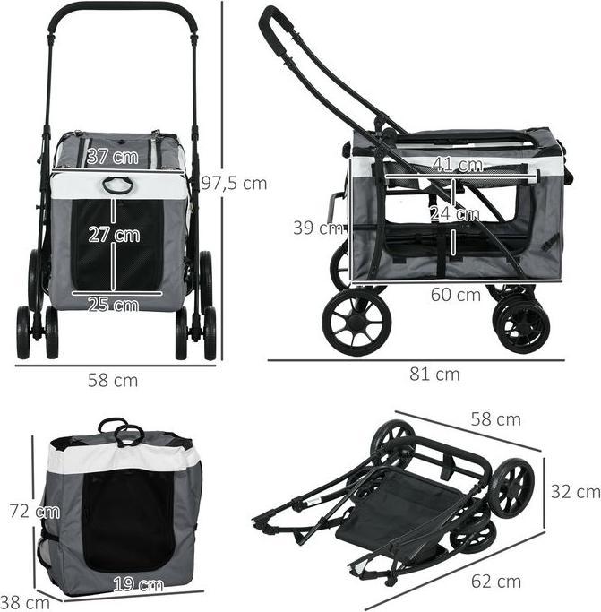 Image du produit Swisshandel24 2-in-1 Hundebuggy, Haustierwagen mit abnehmbarem Korb (Chien, Pliable)