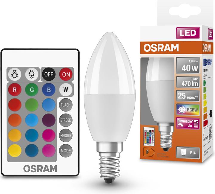 Produktbild Osram Led Retrofit Rgbw Lamps With Remote Control (E14, 40 W, 470 lm, 1 x, F)