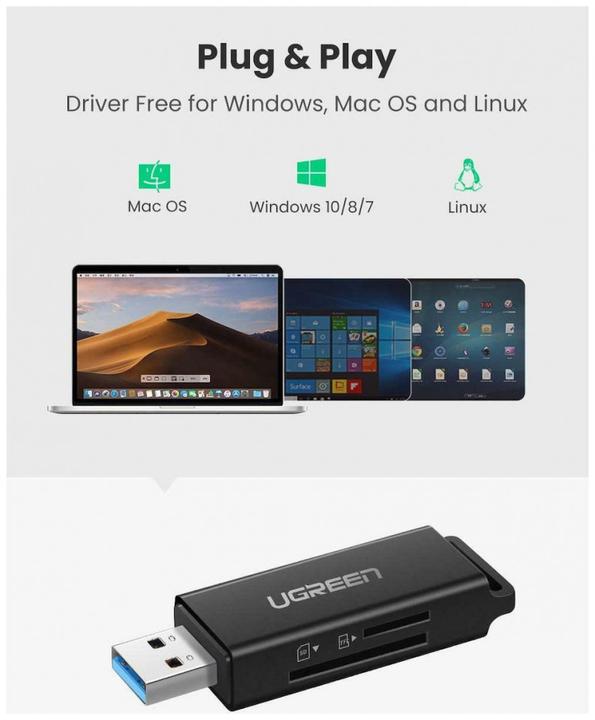 Image du produit Ugreen CM104 Lecteur de cartes mémoire SD/microSD USB 3.0 (blanc) (USB 3.0)