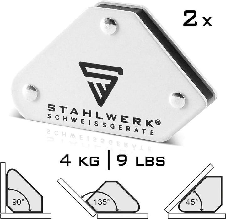 Produktbild Stahlwerk Magnetwerkzeug 2er Set 45° x 90° x 135° 4 kg / 9 lbs + Masseklemme