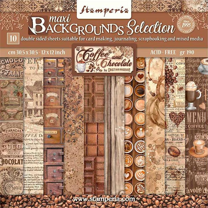 Image du produit Stamperia Bloc de scrapbooking "Coffee and Chocolate - Backgrounds" (café et chocolat - arrière-plans) (190 g/m², 10 x)