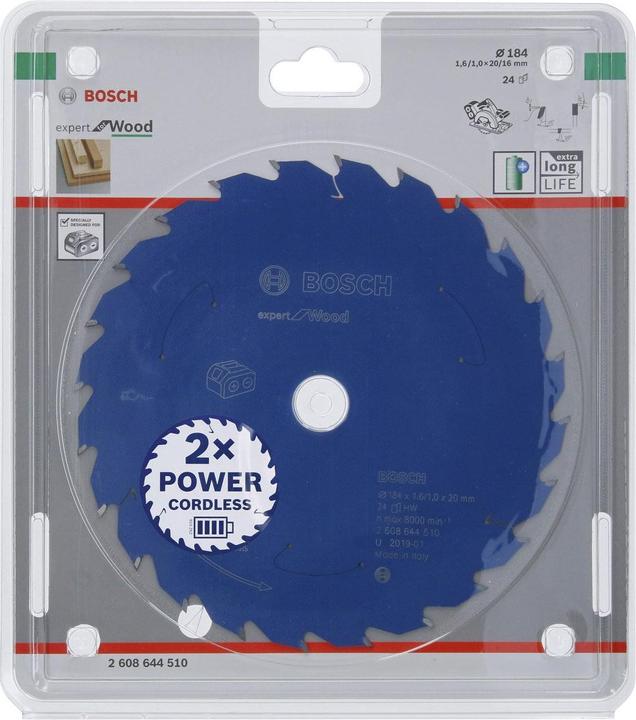 Produktbild Bosch Professional Zubehör Akku-Kreissägeblatt Expert for Wood, 184 x 1,6/1 x 20, 24 Zähne