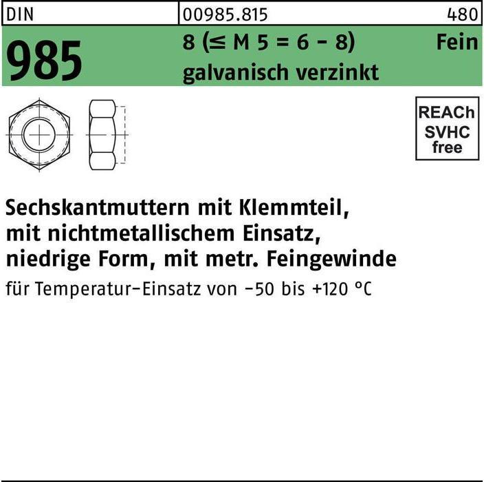 Produktbild Selbstsichernde Sechskantmutter DIN 985 M 12 x 1,5 Stahl galvanisch verzinkt