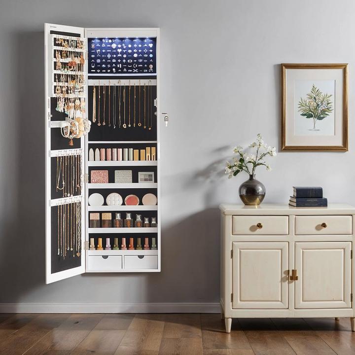 Immagine prodotto Songmics Armadio per gioielli bianco senza ripiani con illuminazione