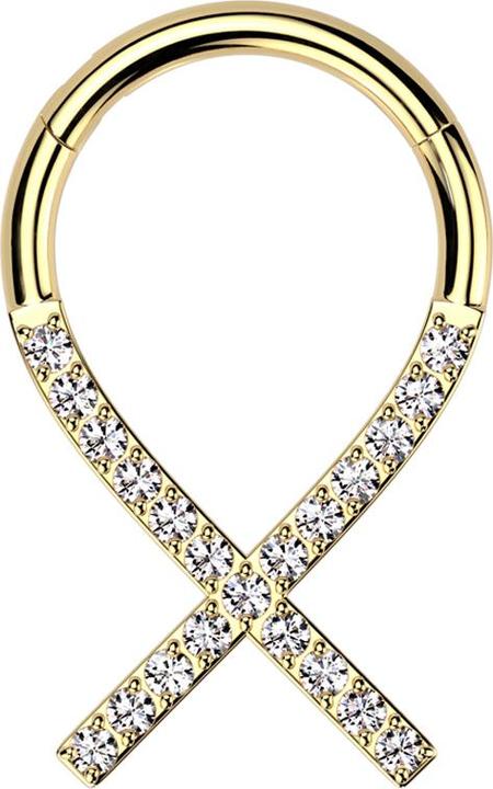Image du produit Star Piercing Micro Segmentring klappbar vergoldet Krebsband Kristalle silber (Titane G23, sans laiton)