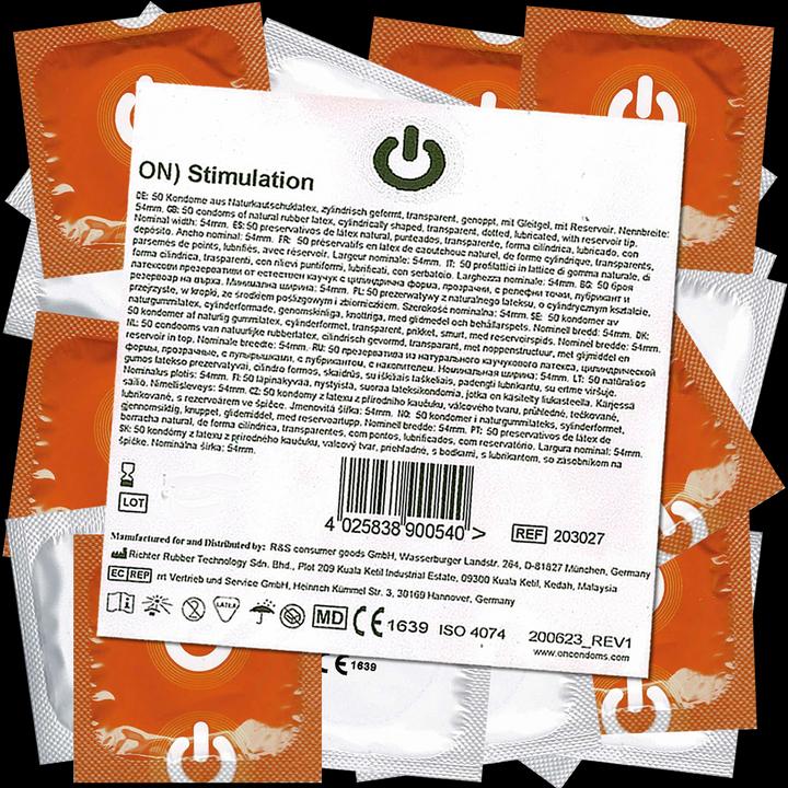 Produktbild ON) Stimulation» 50 feuchtgenoppte Kondome mit viel Gleitcreme, Maxipack (50 Stk.)