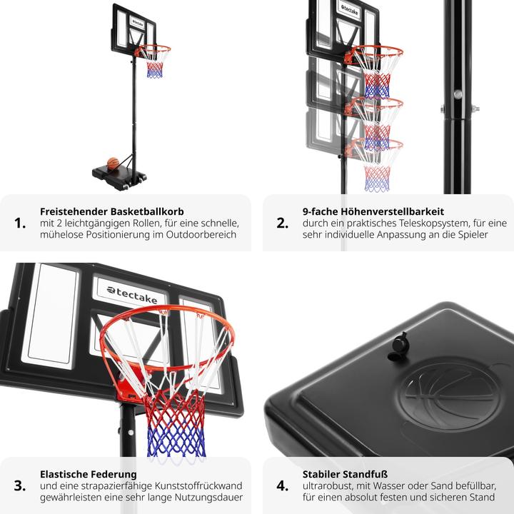 Actual product image tectake Basketball hoop Dirk, hoop height 234 - 302 cm, with ball & pump