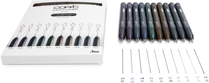 Actual product image Copic Multiliner colour set, 0.3mm, 10 pieces (Olive, Lavender, Sepia, Black, Warm grey, Cool Gray, Pink, Brown, Wine, Cobalt, 10 x)