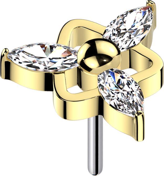 Star Piercing Threadless dreieck vergoldet drei Ovale Kristalle silber (ohne Messing, Titan G23)
