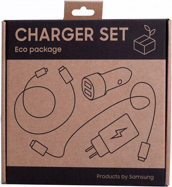 Actual product image Samsung Charger set. Includes travel and car adapters with cables