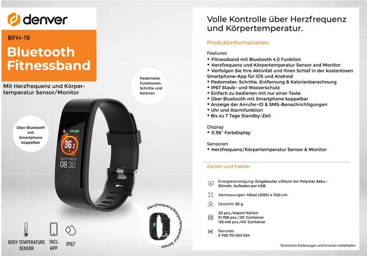 Image du produit Denver BFH-19 Mesureur d'activité avec ceinture (24 mm)