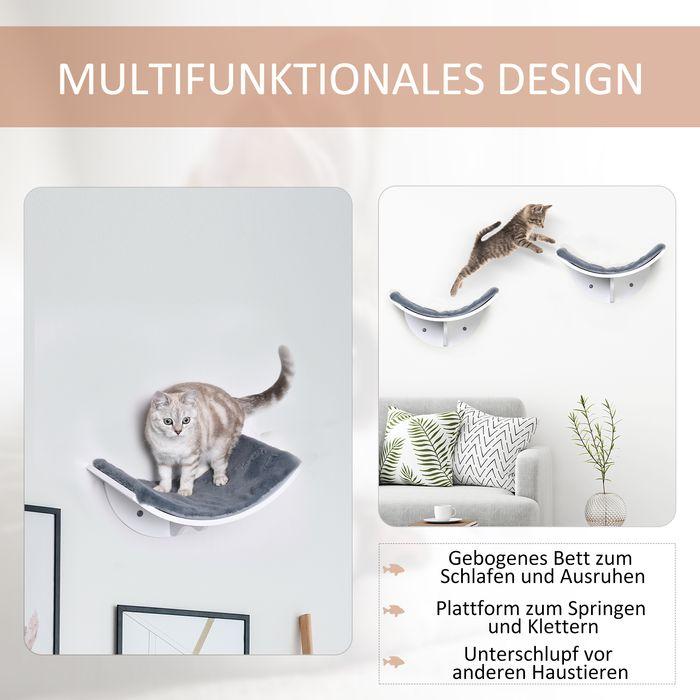 Produktbild Swisshandel24 Katzenbett Katzenregal Katzenliege Wandliege Wandmontage Plüschauflage MDF Weiss+Grau 41 x 28 x 21 c (Katze)