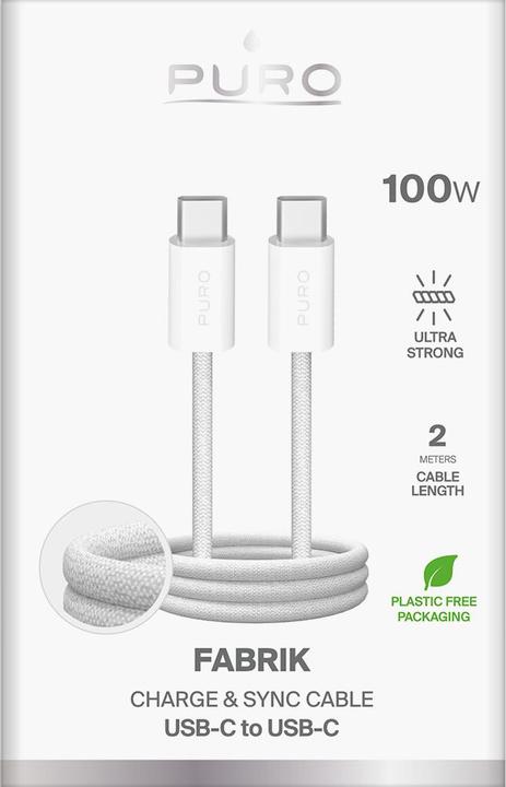 Produktbild Puro Fabrik 4 100W geflochtenes USB-C - USB-C 2m Kabel - weiss (2 m, 100 W)