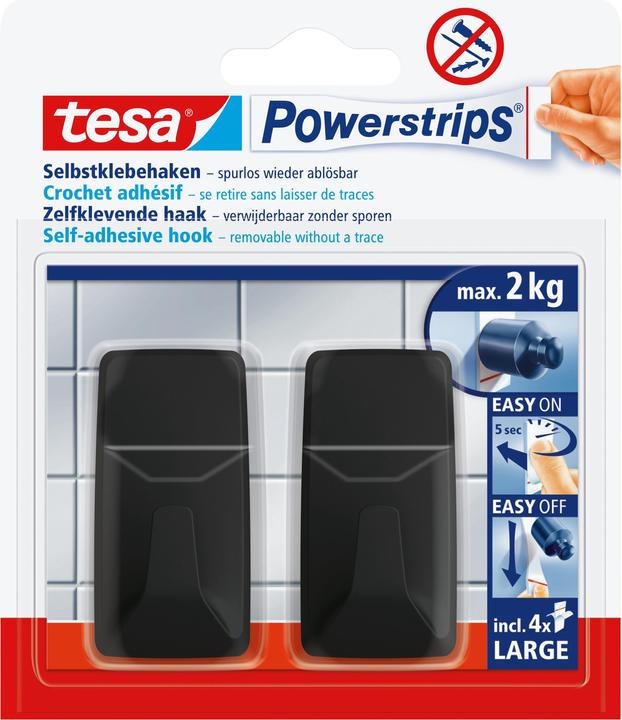Produktbild tesa Powerstrips Klebehaken LARGE Eckig - 2 x selbstklebende Wandhaken