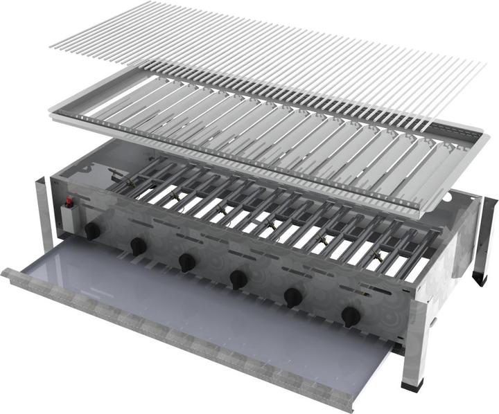 Actual product image ChattenGlut 6-burner gas roaster with individual stainless steel rods as grates (22 kW)