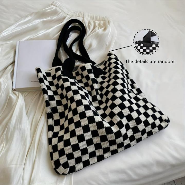 Immagine prodotto Only-Bags.Store Borsa a tracolla a maglia a quadri, borsa a tracolla con motivo a quadri di tendenza, borsa a mano