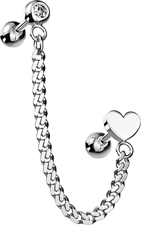 Star Piercing Micro Barbell silber mit Anhänger Kette und Herz (Chirurgenstahl 316L, Messing)