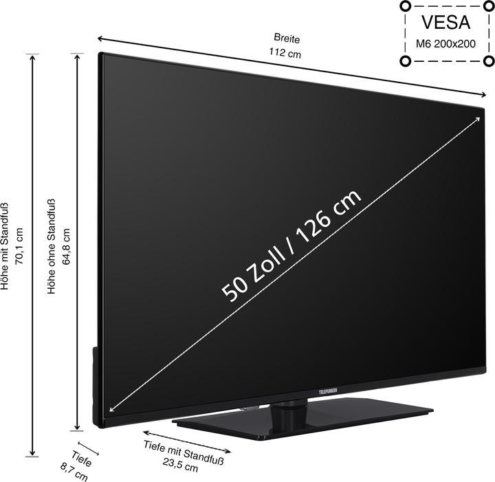 Produktbild Telefunken Fernseher 50 Zoll Smart TV VIDAA (4K UHD, HDR Dolby Vision, HD+ 6 Monate, Triple-Tuner) (50", LED, 4K, 2025)