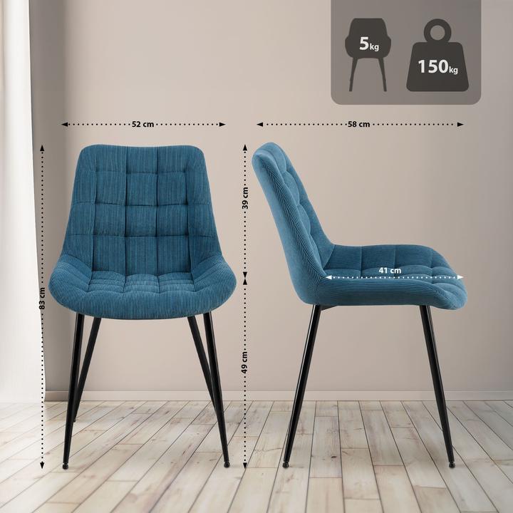Image du produit CLP Chaise de salle à manger Sardna revêtement velours côtelé rembourré avec dossier