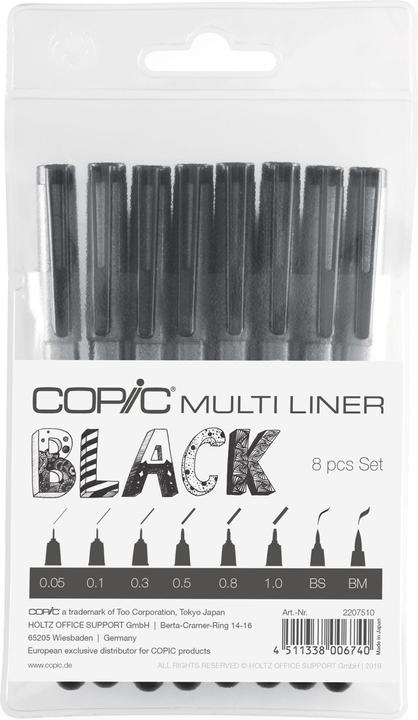 Copic Set multiliner nero, 8 pezzi (Nero, 8 x)