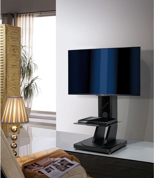 Produktbild Gisan TV Standfuss auf verdeckten Rädern, bis zu 75" und 55kg, höhenverstellbar und drehbar, schwarz (75", 55 kg)