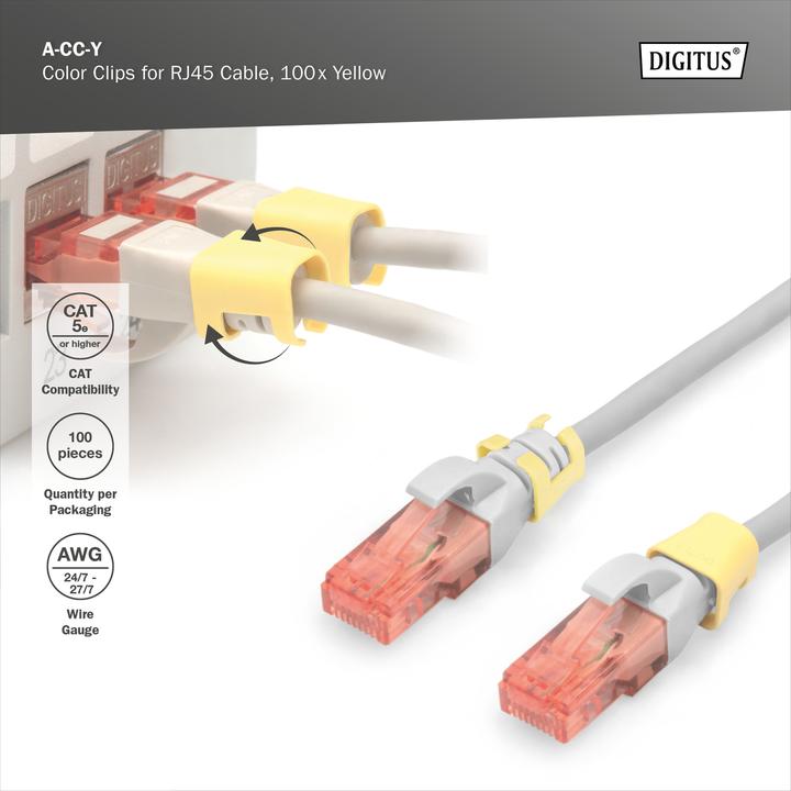 Produktbild Digitus Farbclips für RJ45-Kabel Farbe Gelb, 100 Stück Packung