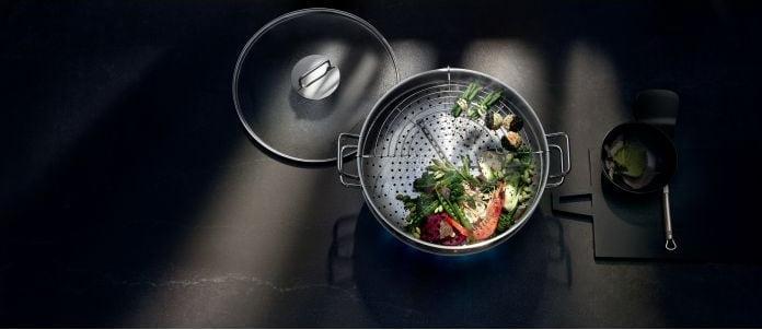 Productafbeelding WMF Wok Set 4st Wok Pan 36cm 4,5l Glazen Deksel Inductie Roestvrij Staal (36 cm, Wokpan, Roestvrij staal)