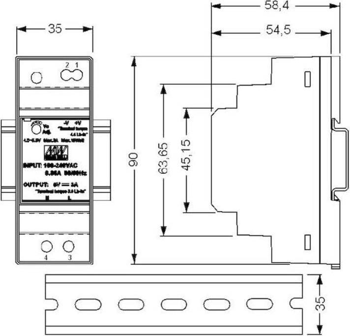 Productafbeelding MeanWell HDR-30-24. totaal vermogen: 36 W, AC ingangsspanning: 85