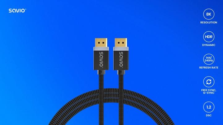 Produktbild Savio DisplayPort-Kabel 2 m Schwarz CL-166 (2 m, DisplayPort)